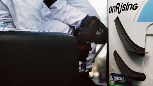 Close up on change of tyre in racing car