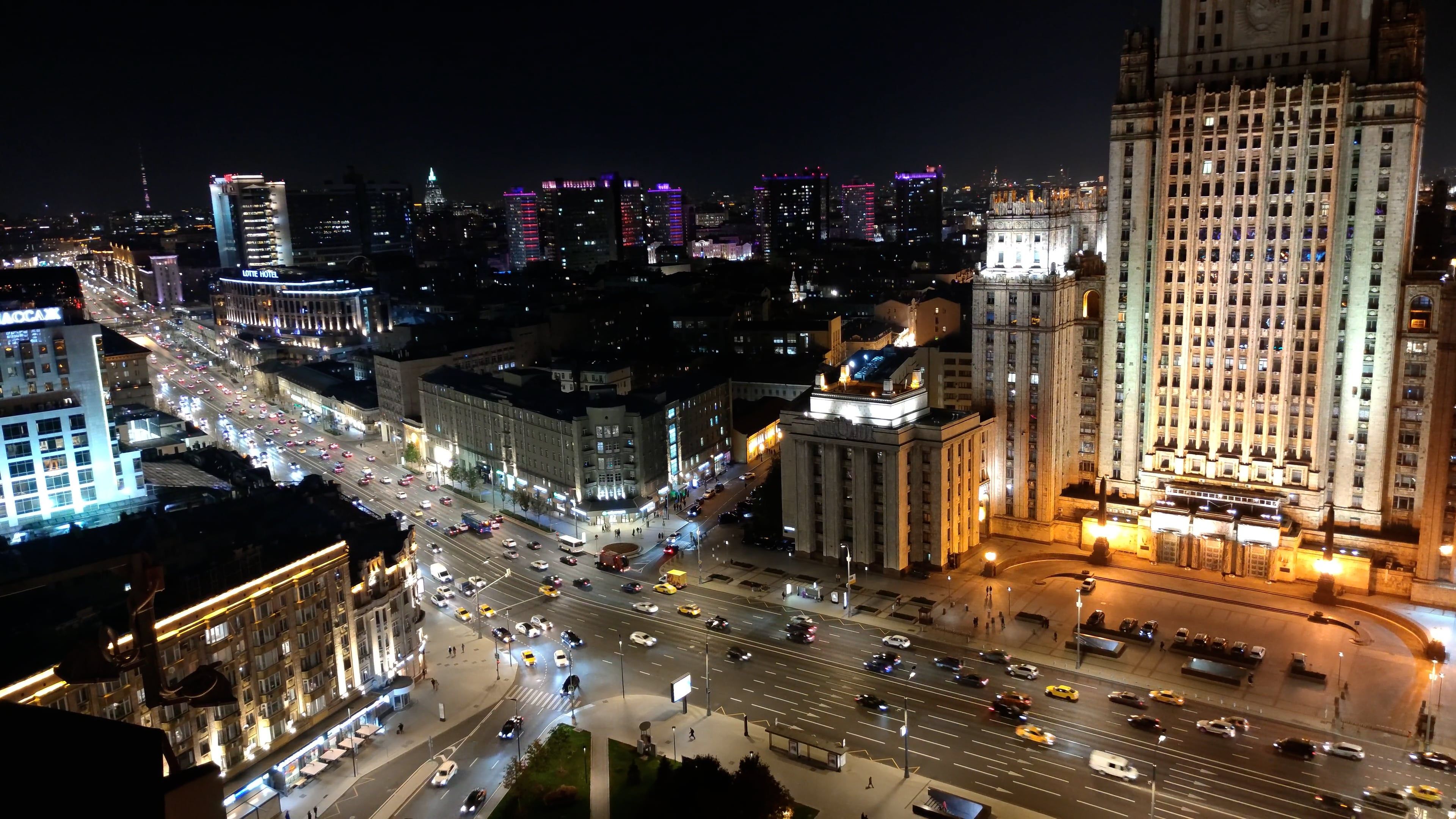 Aerial View of City with Traffic at Night Free Stock Video Footage ...