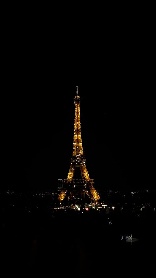 Light Show on Eiffel Tower at Night