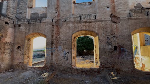 Graffiti Inside of Abandoned Building Ruin