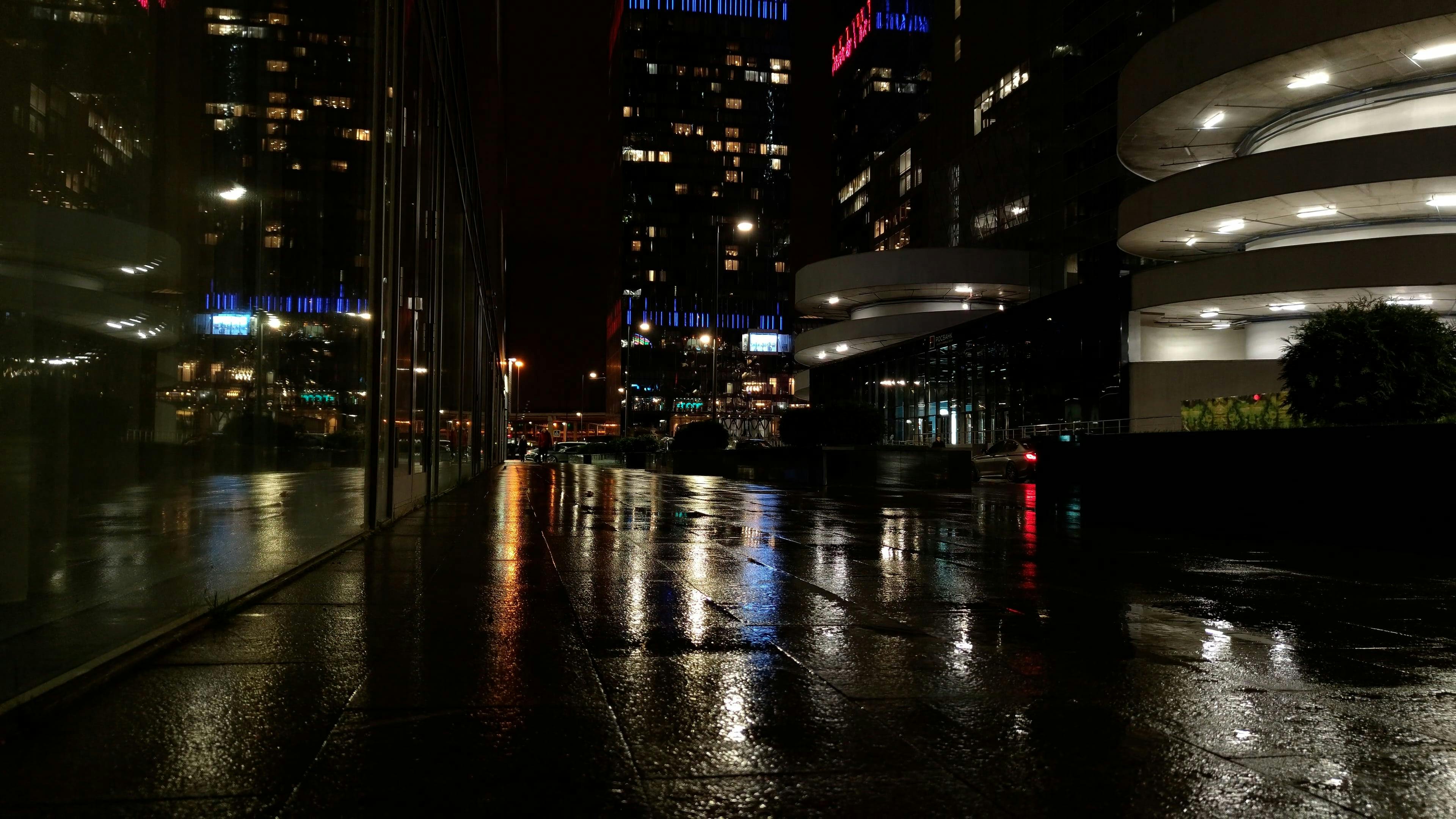 Sidewalk and City Street at Night Free Stock Video Footage, Royalty