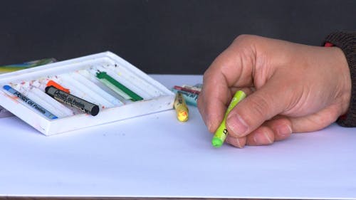 Close up on Human Hand Drawing with Color Pencils