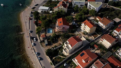 Drone Shot of Beach and Houses