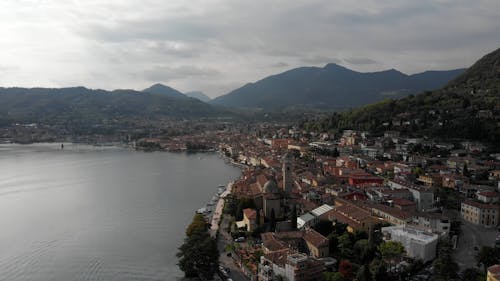 Drone Shot of Town on Lakeshore