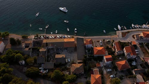 Drone Shot of Coastal Town