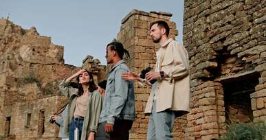 tourists exploring old ruins