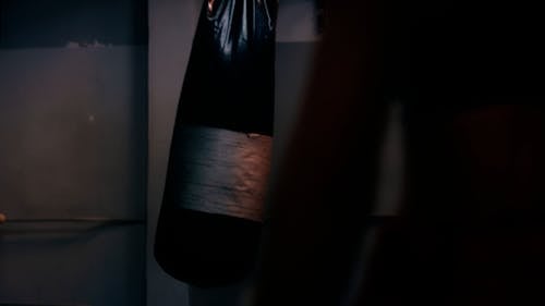 Back View of a Woman Punching a Punching Bag