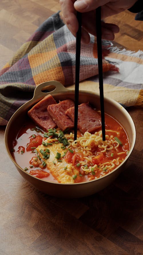 Chopsticks Picking Up Noodles From Ramen