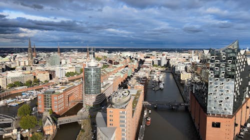Aerial View of Elbphilharmonie and River Elbe in Hamburg, Germany